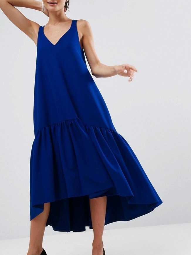 Asos Royal Blue Midi Cocktail Dress | Trapeze Peplum Cutout Back Fit Flare